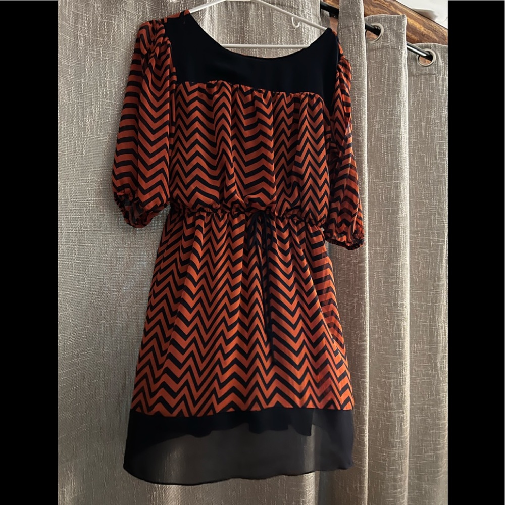 Orange and Navy summer dress with peek a boo shoulders